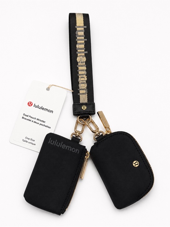 lululemon athletica Accessories - Lululemon Dual Pouch Wristlet Black Gold Hardware NWT Viral
